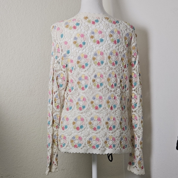 Floral Lace Crochet Button Down White Cardigan Sz SM- Med - Picture 7 of 11